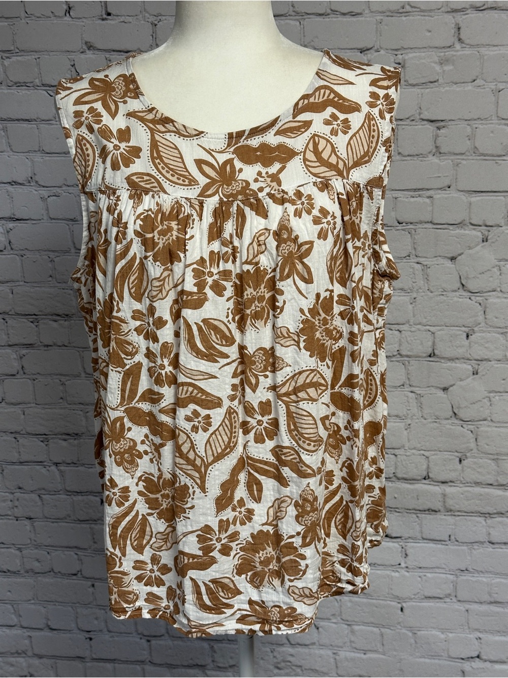 Sonoma White Tank Top with Brown Floral Print
